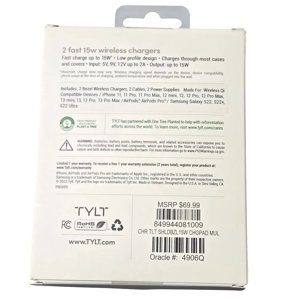 Tylt Shield Bezel 2 Pack Wireless Charging Station